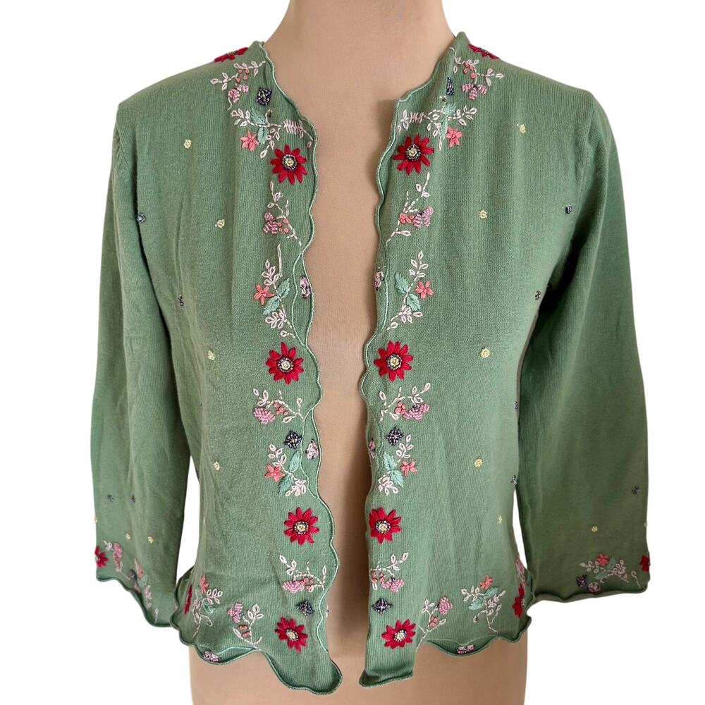 Vintage Y2K Lance Karesh Embroidered Beaded Cardigan Sweater Boho Cottage